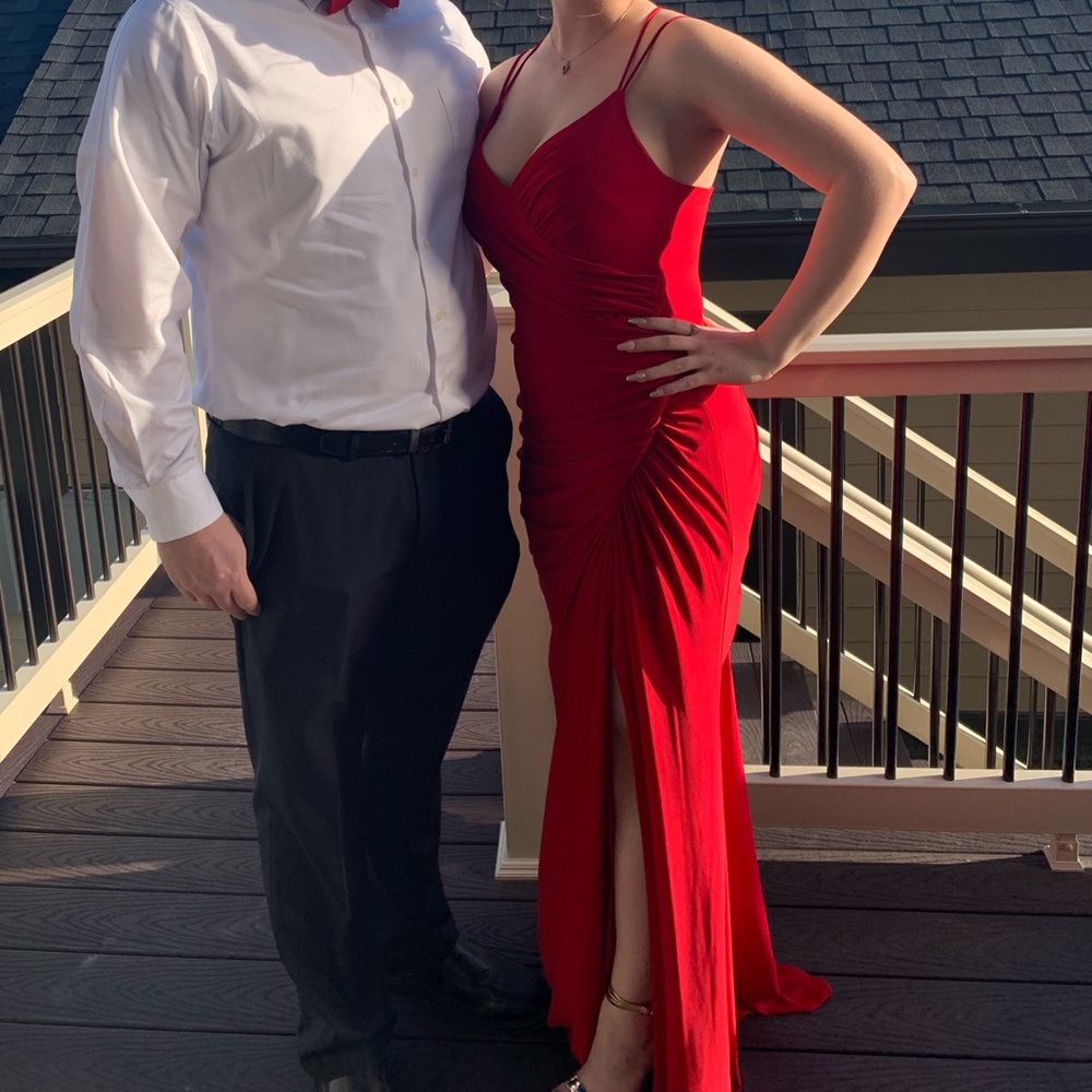 Long, Red, Prom Dress with Leg Slit